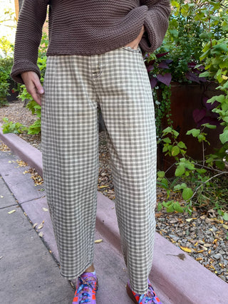 Mini Checkered Print Barrel Jeans