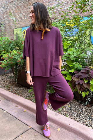 Dark Plum Malibu Wide-Leg Fleece Pants