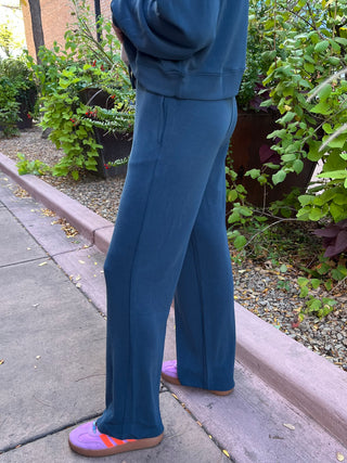 Midnight Navy Simple Scuba Wide-Leg Pant