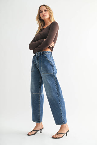 Utility Seamed Barrel Denim Jeans