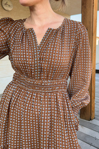 Caramel Ditzy Paisley Print Maxi Dress