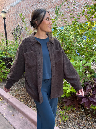 Frostline Sherpa Shacket in Espresso