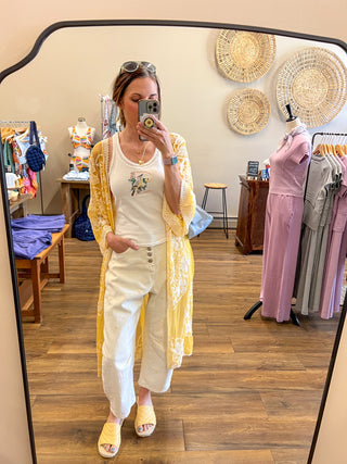 Contrast Mesh Cotton Lace Longline Kimono