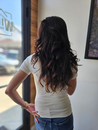 White Essential Short-Sleeved Micro-Ribbed Top