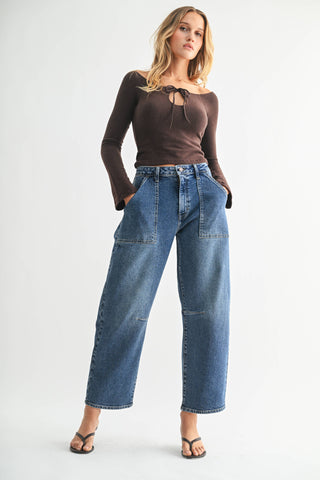 Utility Seamed Barrel Denim Jeans