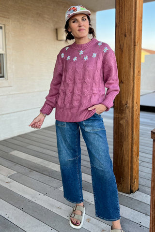 Light Mulberry Flower Cable Knit Sweater