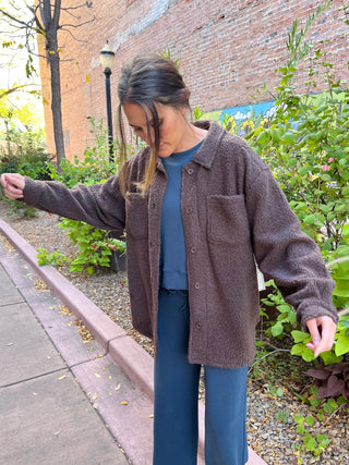 Frostline Sherpa Shacket in Espresso