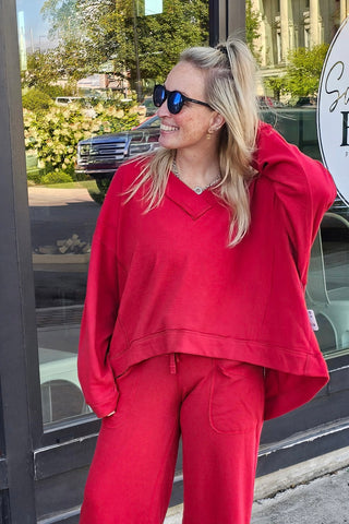 Free People Staycation Pullover in Deep Cherry