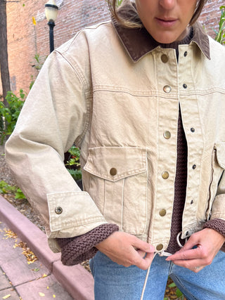 Collar Contrast Barn Style Utility Jacket