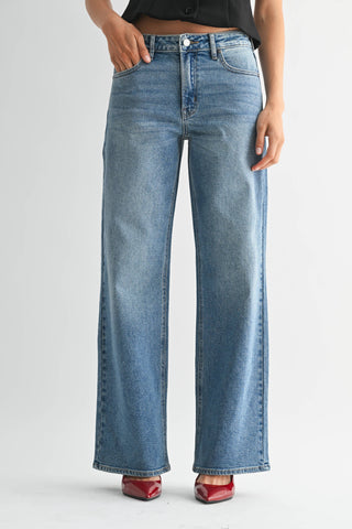 High Rise Medium Wash Straight Denim Jeans