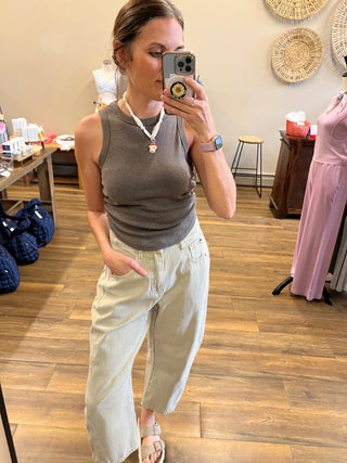 Charcoal Mineral Wash Rib Knit Tank Top