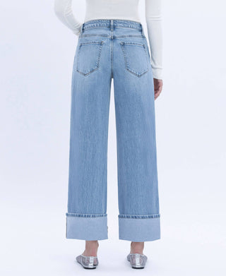 High Rise Cuffed Baggy Straight Denim Jeans