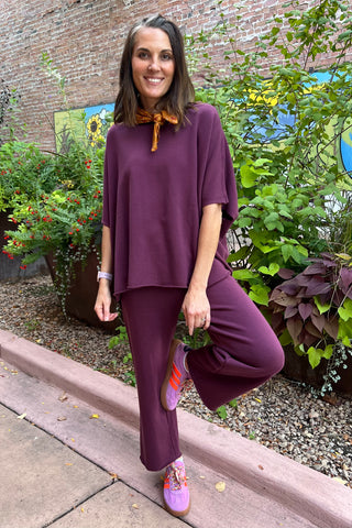 Dark Plum Malibu Wide-Leg Fleece Pants