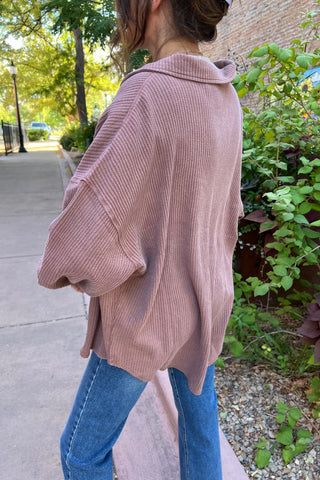 Chestnut Mineral Washed Waffle Knit Shacket