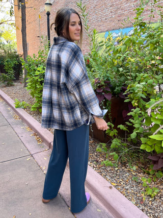 Oversized Plaid Shirt in Navy