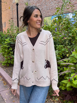 Chunky Knitted Horse Cardigan in Creme