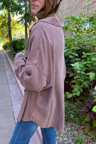 Chestnut Mineral Washed Waffle Knit Shacket