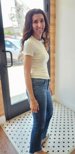 White Essential Short-Sleeved Micro-Ribbed Top