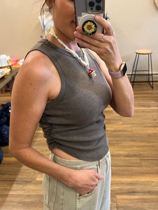 Charcoal Mineral Wash Rib Knit Tank Top