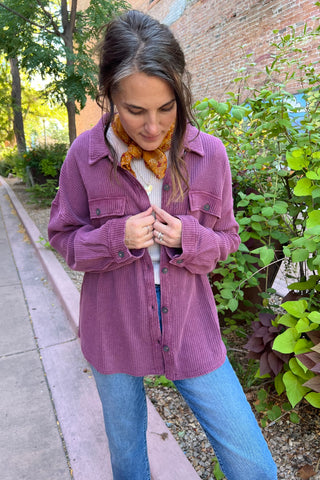 Dark Cherry Mineral Washed Waffle Knit Shacket