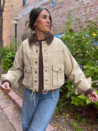 Collar Contrast Barn Style Utility Jacket