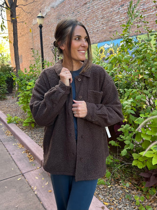 Frostline Sherpa Shacket in Espresso