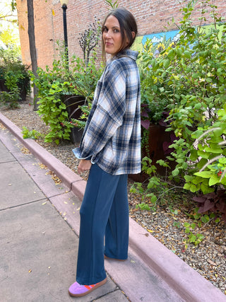 Oversized Plaid Shirt in Navy