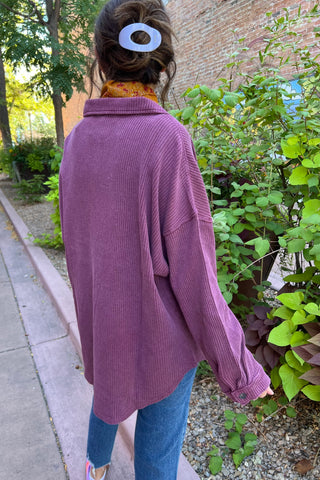 Dark Cherry Mineral Washed Waffle Knit Shacket