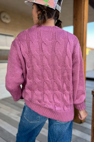 Light Mulberry Flower Cable Knit Sweater