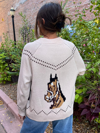 Chunky Knitted Horse Cardigan in Creme
