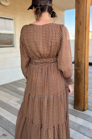 Caramel Ditzy Paisley Print Maxi Dress