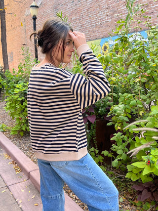 Navy & Tan Striped Knit Pullover