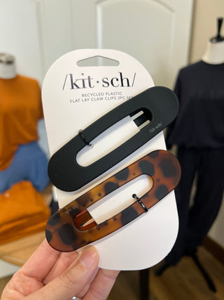Flat Lay Claw Clip 2pc Flat - Black & Tort