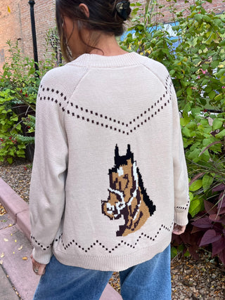 Chunky Knitted Horse Cardigan in Creme