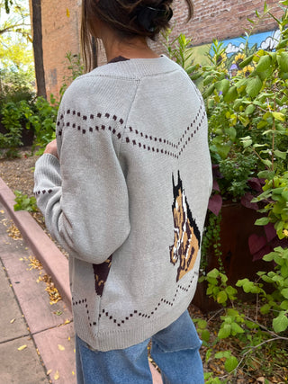 Chunky Knitted Horse Cardigan in Heather Gray