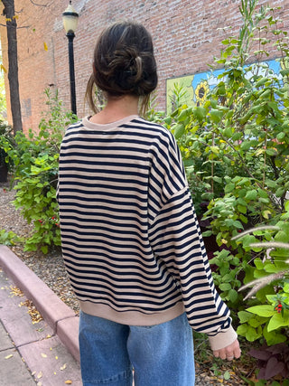 Navy & Tan Striped Knit Pullover