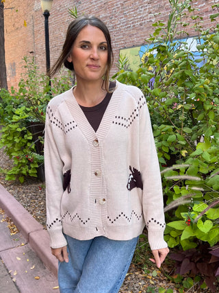 Chunky Knitted Horse Cardigan in Creme