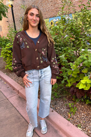 Chocolate Embroidered Cardigan