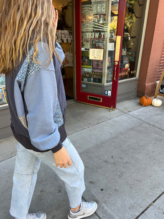 Denim Blue Mixed Prints Pullover