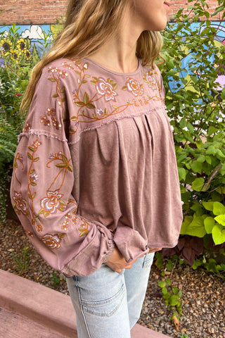 Embroidered Drop Sleeve Top