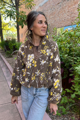 Floral Sherpa Snap Button Pullover