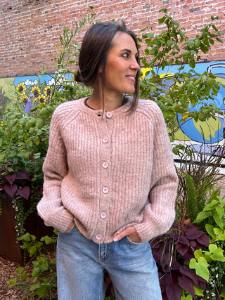 Dusty Pink Raglan Sleeve Knit Cardigan