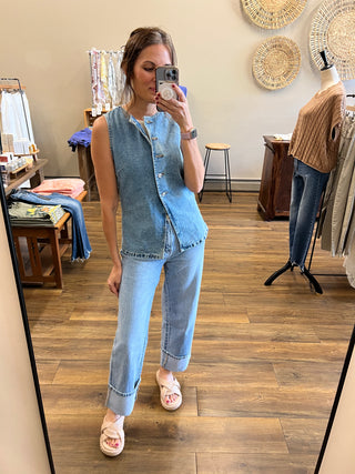 High Rise Cuffed Baggy Straight Denim Jeans