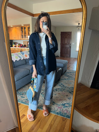 High Rise Cuffed Baggy Straight Denim Jeans