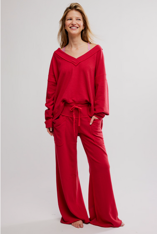 Free People Staycation Lounge Pant in Deep Cherry