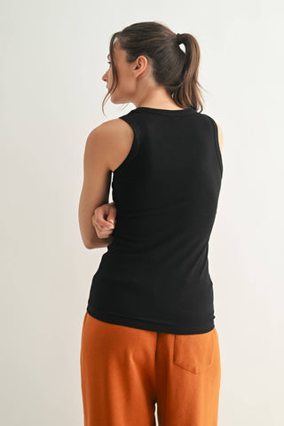 Essential Micro-Ribbed Athleisure Tank Top in Black