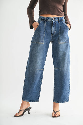 Utility Seamed Barrel Denim Jeans