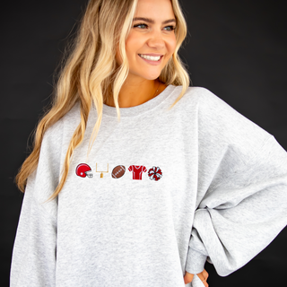 Red Football Icons Embroidered Sweatshirt