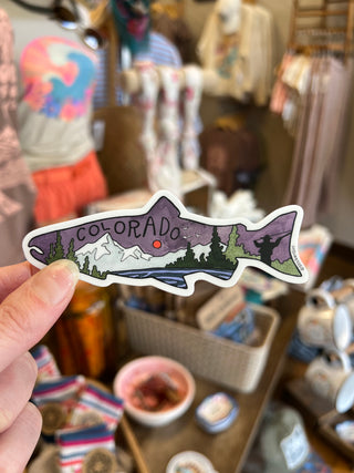Purple Colorado Fly Fish Outline Vinyl Sticker