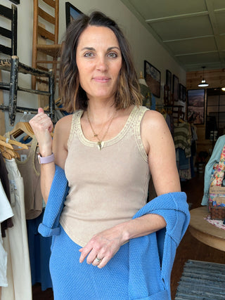 Acid Washed Tank Top in Dark Taupe
